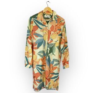 0039 Italy Women's Size Large Long Sleeve Floral Multi Color Printed Midi Dress